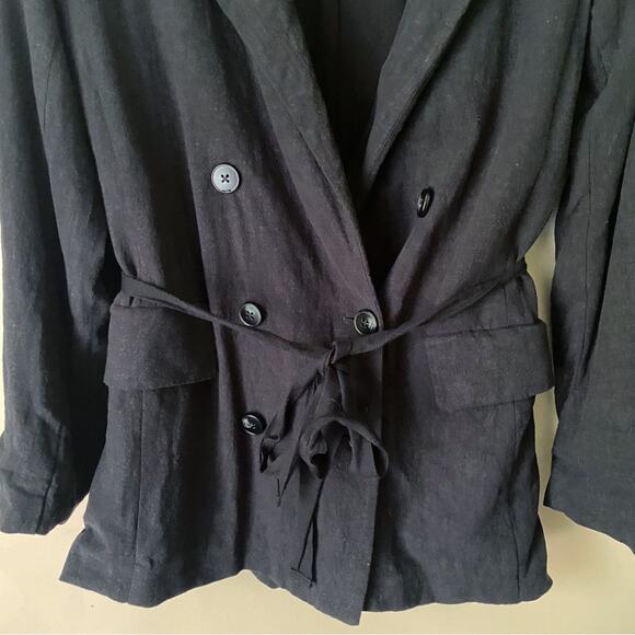 Free People | Linen Blend Belted Blazer Jacket Fall Dark Academia Black Small - Picture 2 of 6